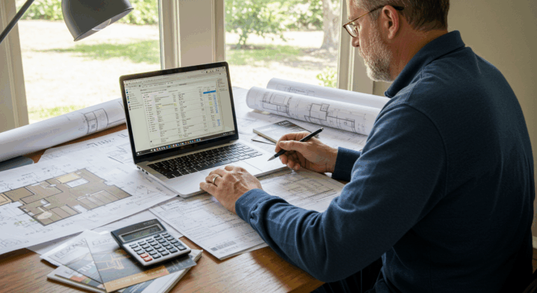 "Homeowner calculating expenses for Trex fence and deck in Austin" - Financing Your Dream Backyard: How to Budget for Trex Upgrades